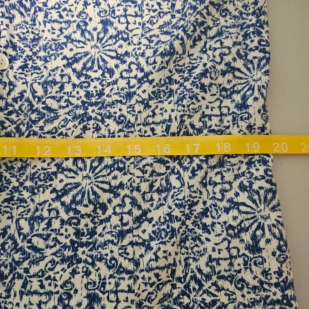 Norm Thompson M Blue‎ White Linen Blend Shirt Dress Button Front Midi Modest